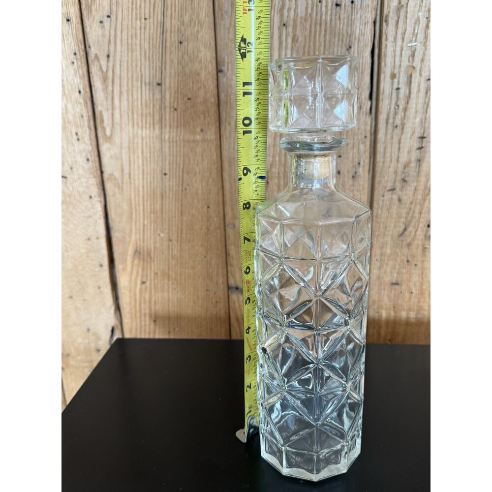 Vintage Mid Century Diamond Pattern Glass Whiskey Decanter 1950s/60s 12” - Picture 8 of 16